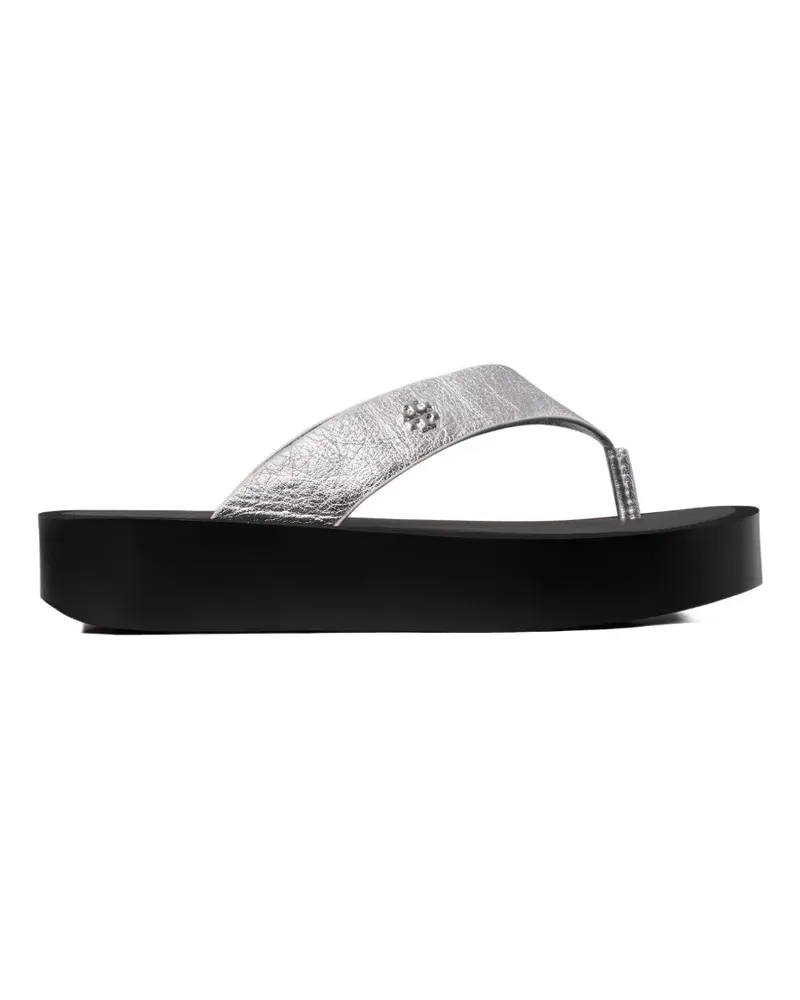 Tory Burch Plateau-Flip-Flops in Knitteroptik - Silber Silber