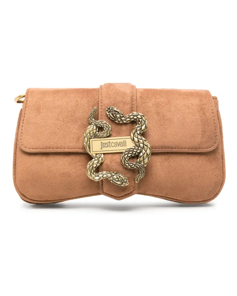 Just Cavalli snake-plaque suede shoulder bag - Braun Braun