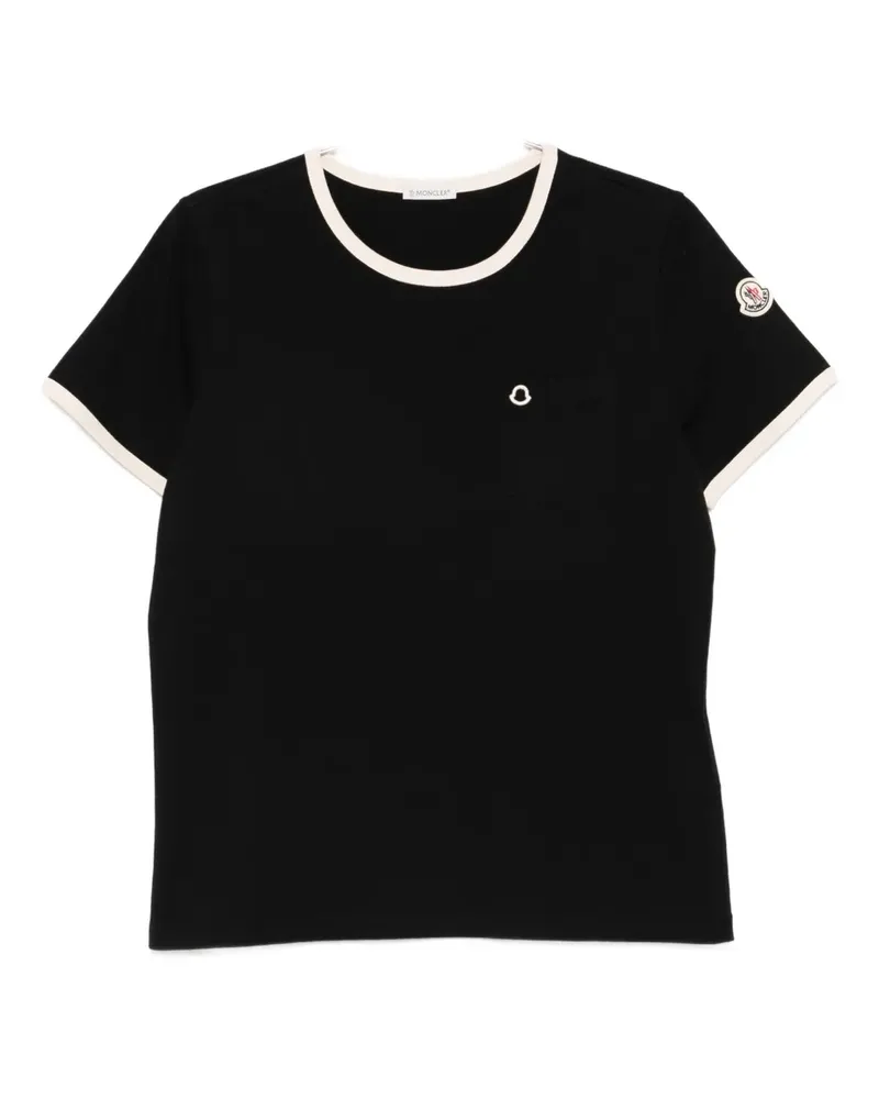 Moncler T-Shirt mit aufgestickter Logo-Tasche - Schwarz Schwarz