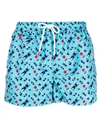 Kiton Badeshorts mit Logo-Print Blau