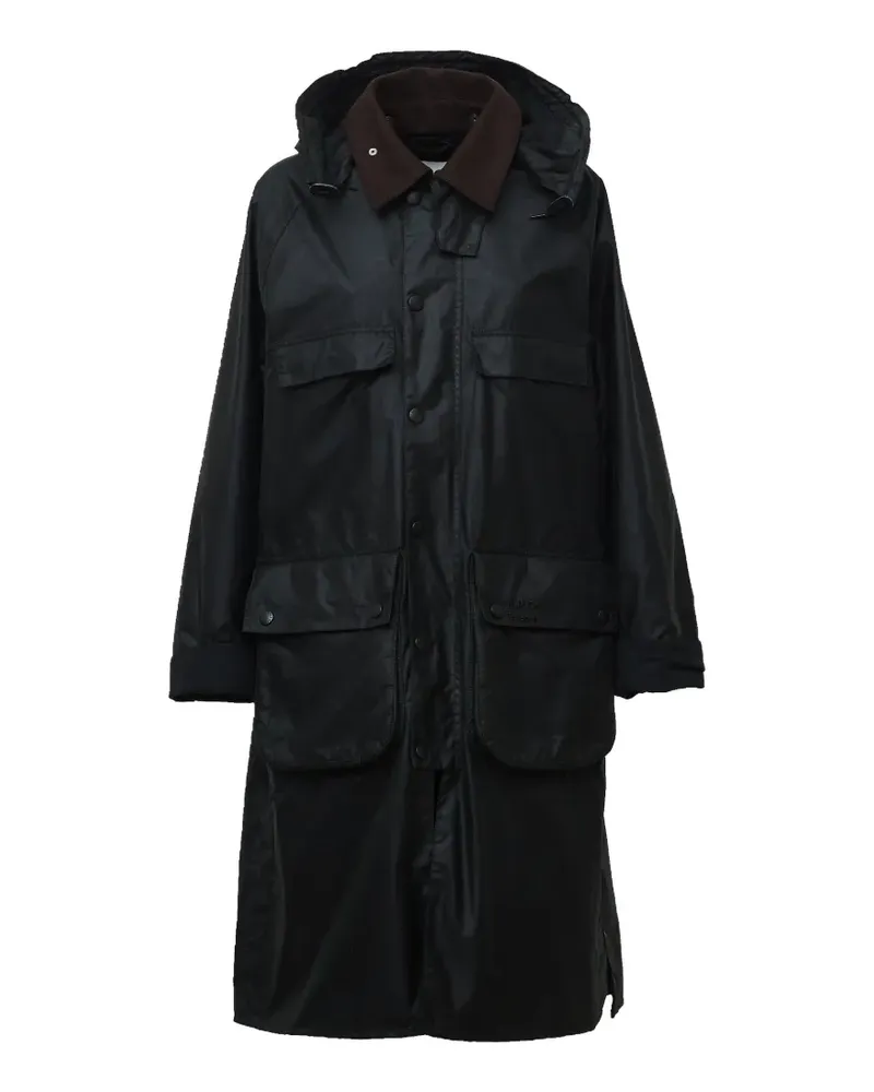 Barbour x A.P.C. lange gewachste Sugarlump Bedale Jacke - Schwarz Schwarz