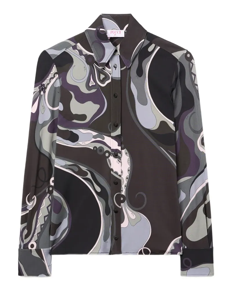 Emilio Pucci Satinhemd mit Orchideen-Print - Schwarz Schwarz