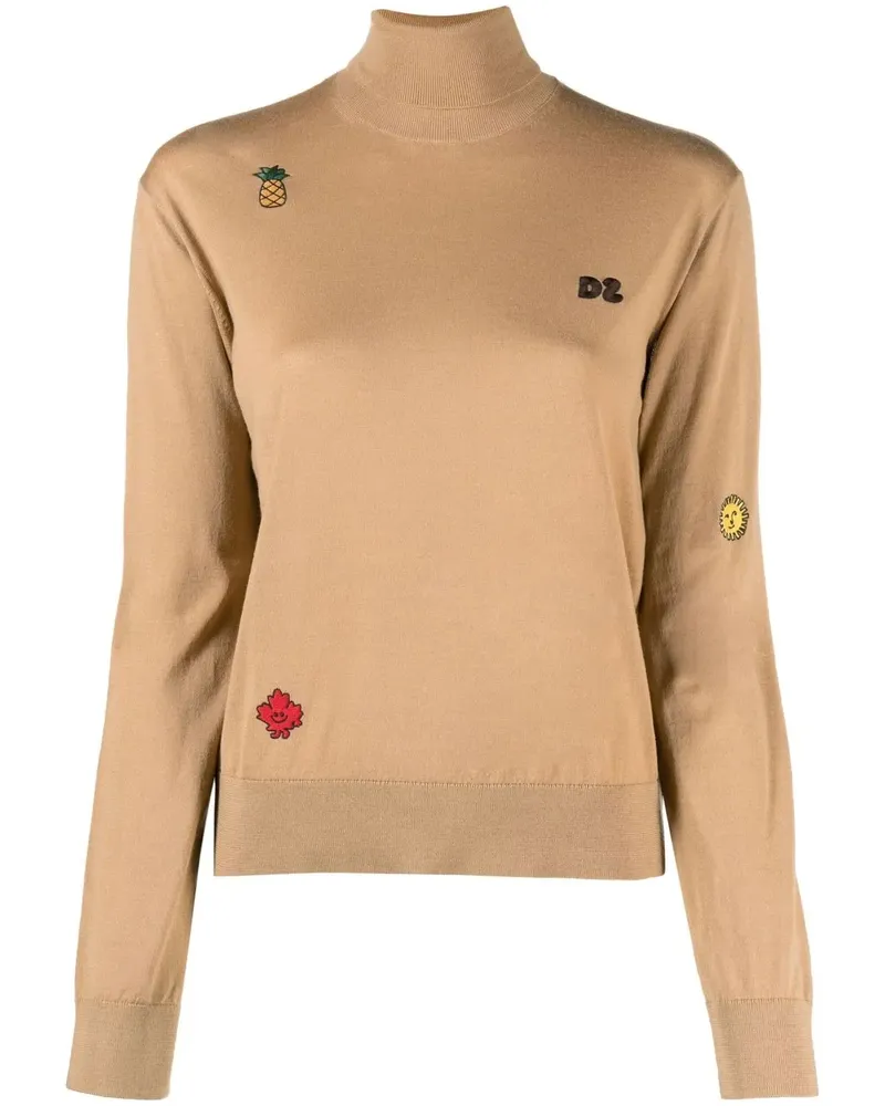 Dsquared2 Rollkragenpullover mit Logo-Stickerei - Braun Braun
