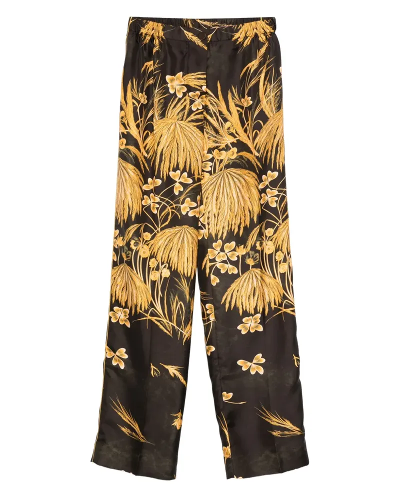 For Restless Sleepers Seidenhose mit Blumen-Print - Schwarz Schwarz