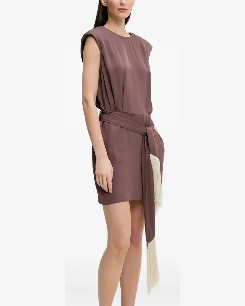 Isabelle Blanche Gürtel-Minikleid mit Schulterpolstern - Braun Braun