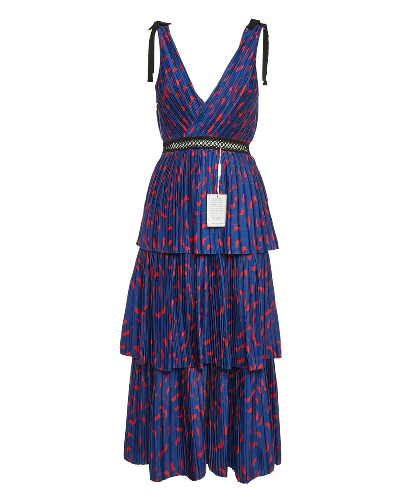 Self-Portrait Pre-owned Faltenkleid mit grafischem Print - Blau Blau