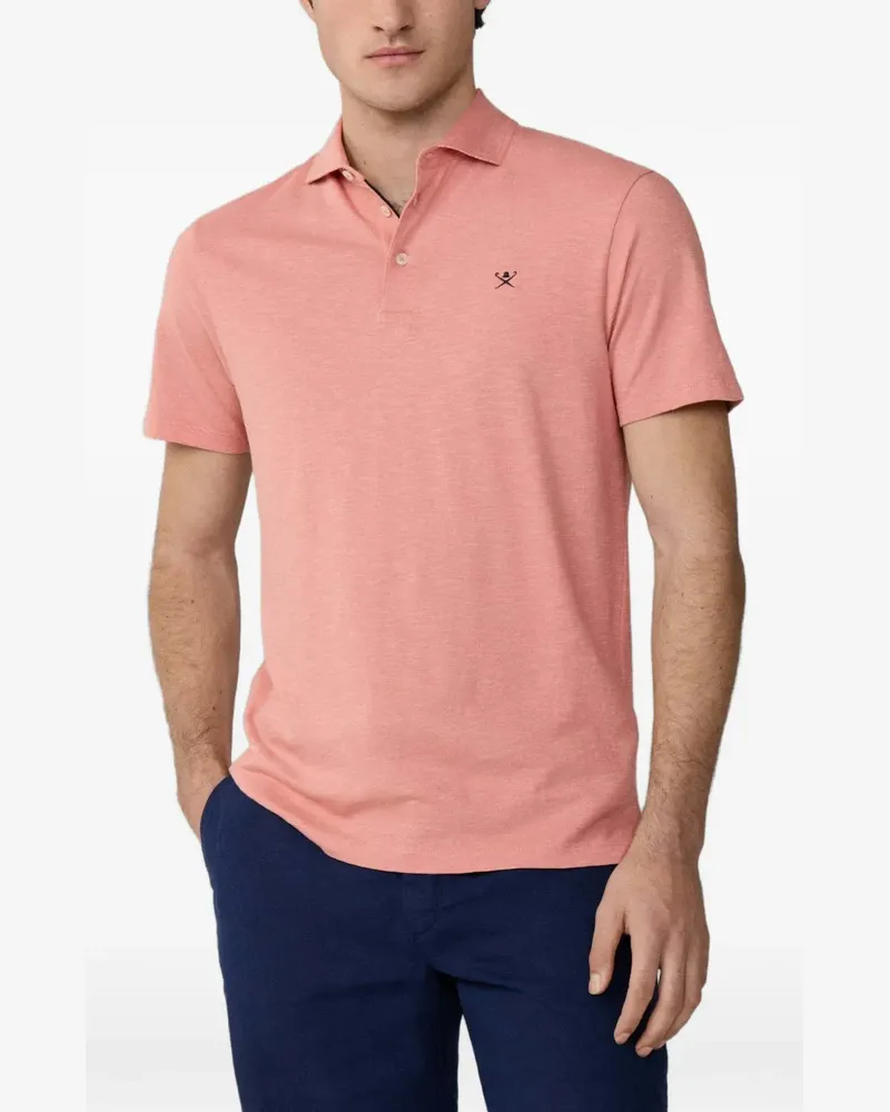 Hackett Besticktes Baumwoll-Leinen-Poloshirt - Rosa Rosa