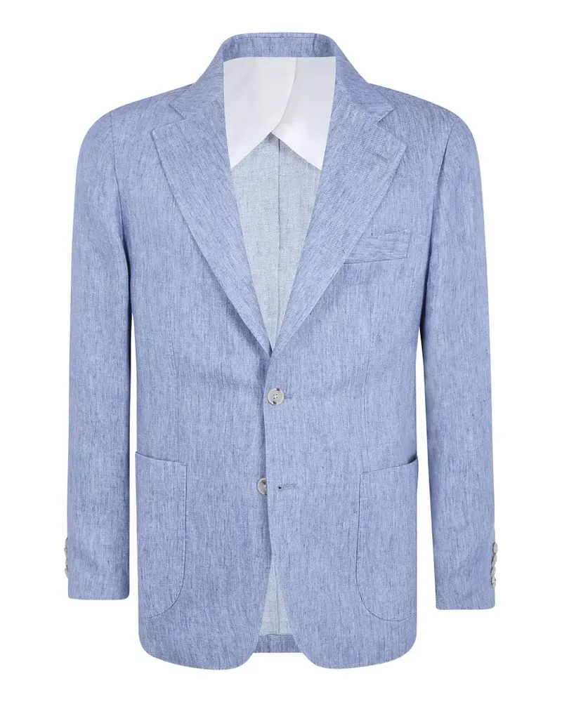 BARBA single-breasted linen blazer - Blau Blau