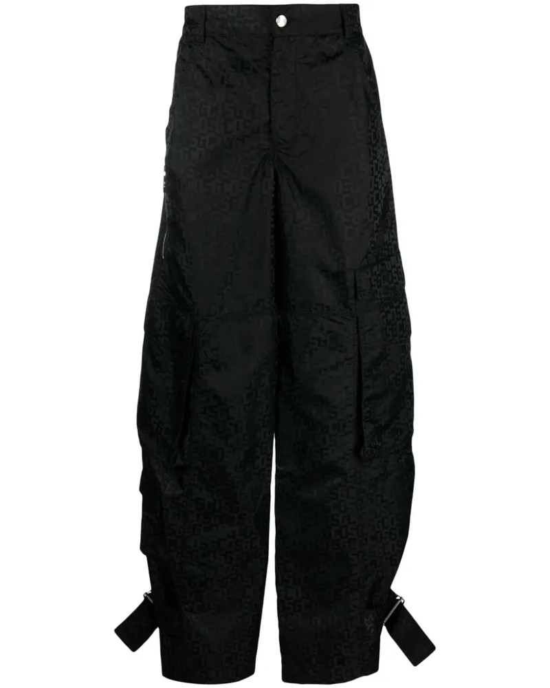 GCDS Weite Cargohose mit Monogramm Schwarz