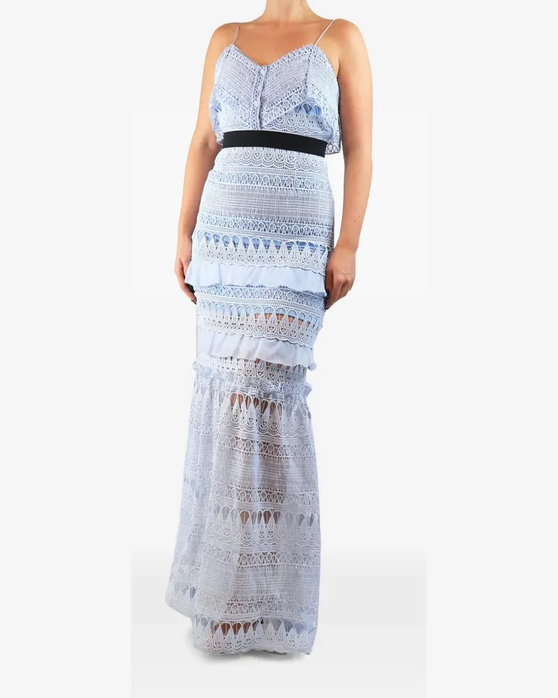 Self-Portrait lace-embroidered tiered maxi dress - Blau Blau