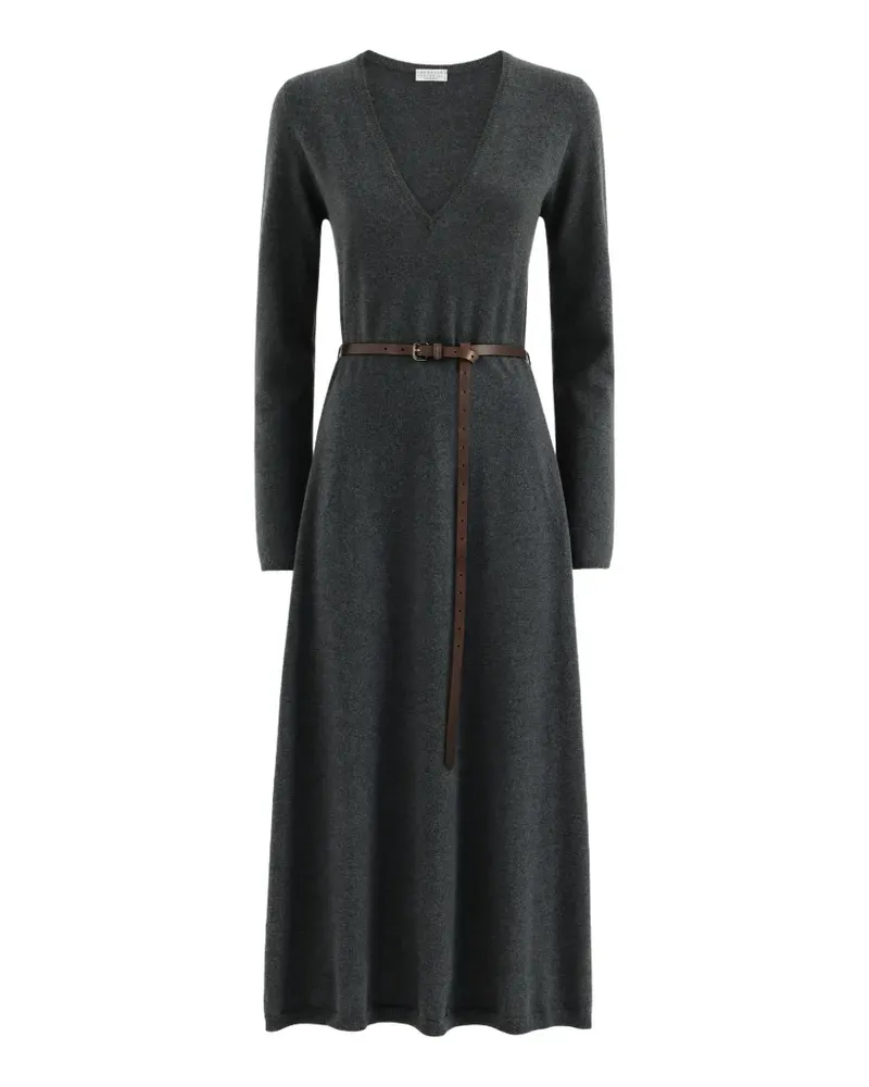 Brunello Cucinelli cashmere knit dress with belt and Monile - Grau Grau