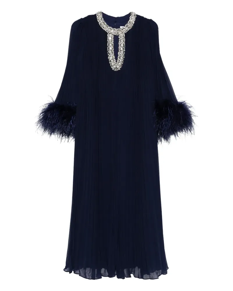 Self-Portrait feather-cuff pleated maxi dress - Blau Blau