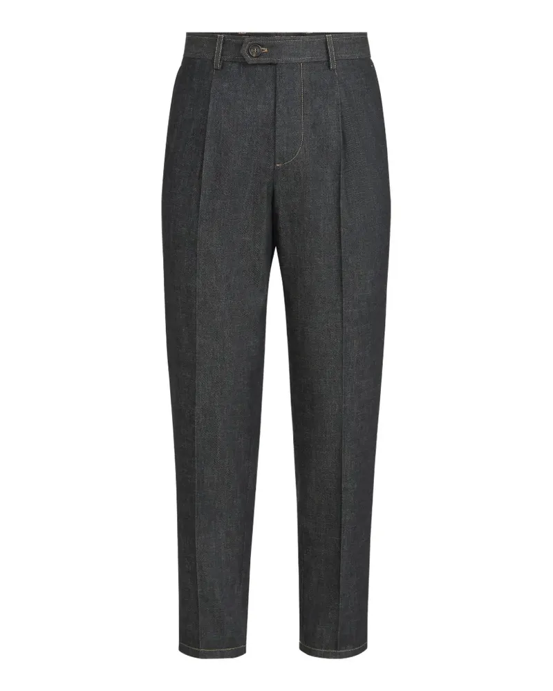 Brunello Cucinelli Jeanshose aus leichtem No-Fade-Denim mit Bundfalte - Blau Blau