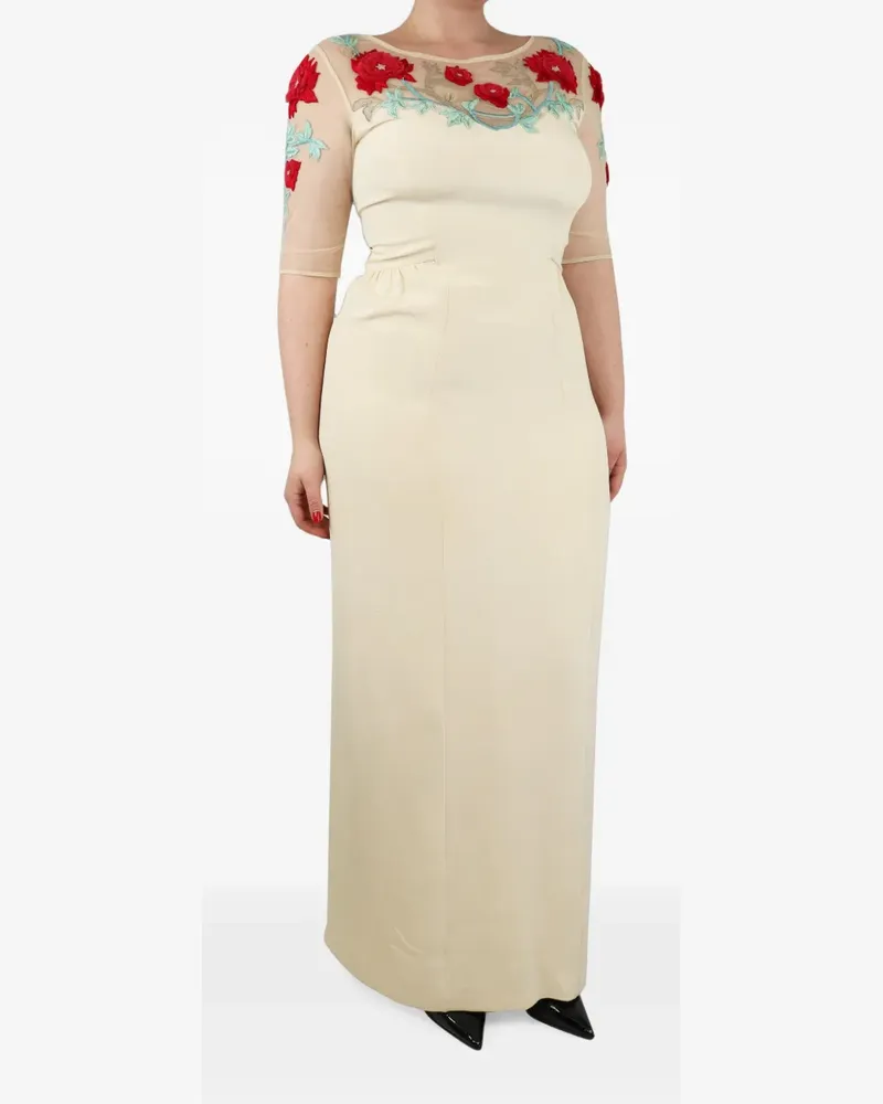 Temperley London floral-embroidered maxi dress - Nude Nude