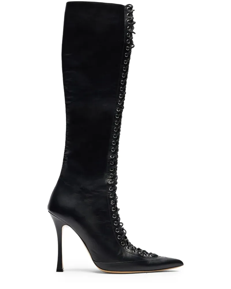 Blumarine lace-up pointed-toe boots - Schwarz Schwarz