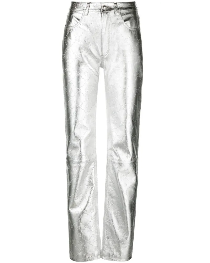 Marine Serre Lederhose mit Sichelmond-Prägung Silber