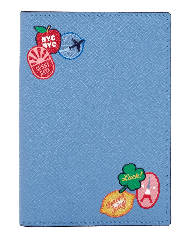 Smythson Panama Pass-Etui mit Aufklebern - Blau Blau