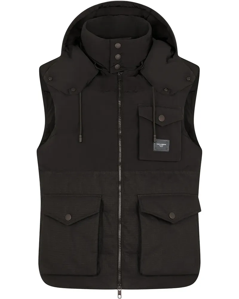 Dolce & Gabbana Kapuzenweste mit Logo-Schild - Schwarz Schwarz