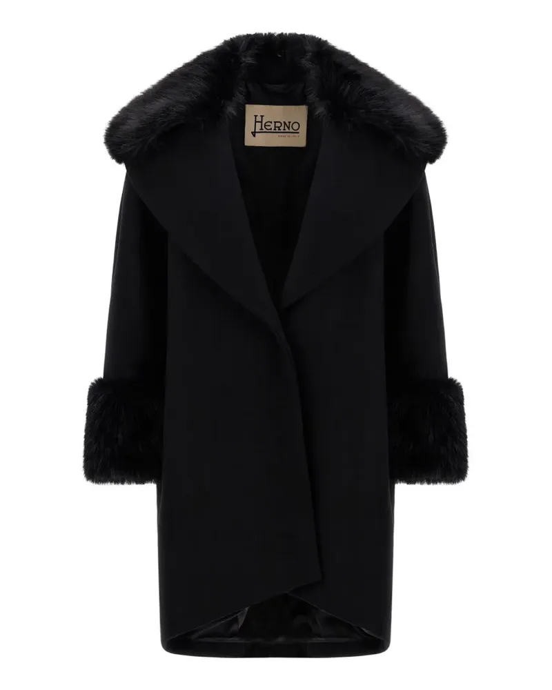 Herno Mantel mit Faux Fur-Besatz - Schwarz Schwarz