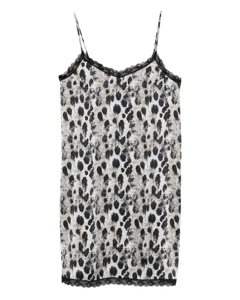 R13 lace-trim leopard-print mini dress - Nude Nude