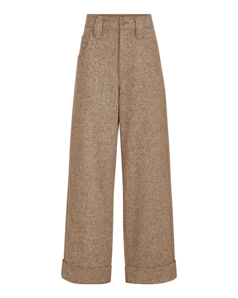 Brunello Cucinelli virgin wool donegal baggy five-pocket trousers with Monili - Nude Nude