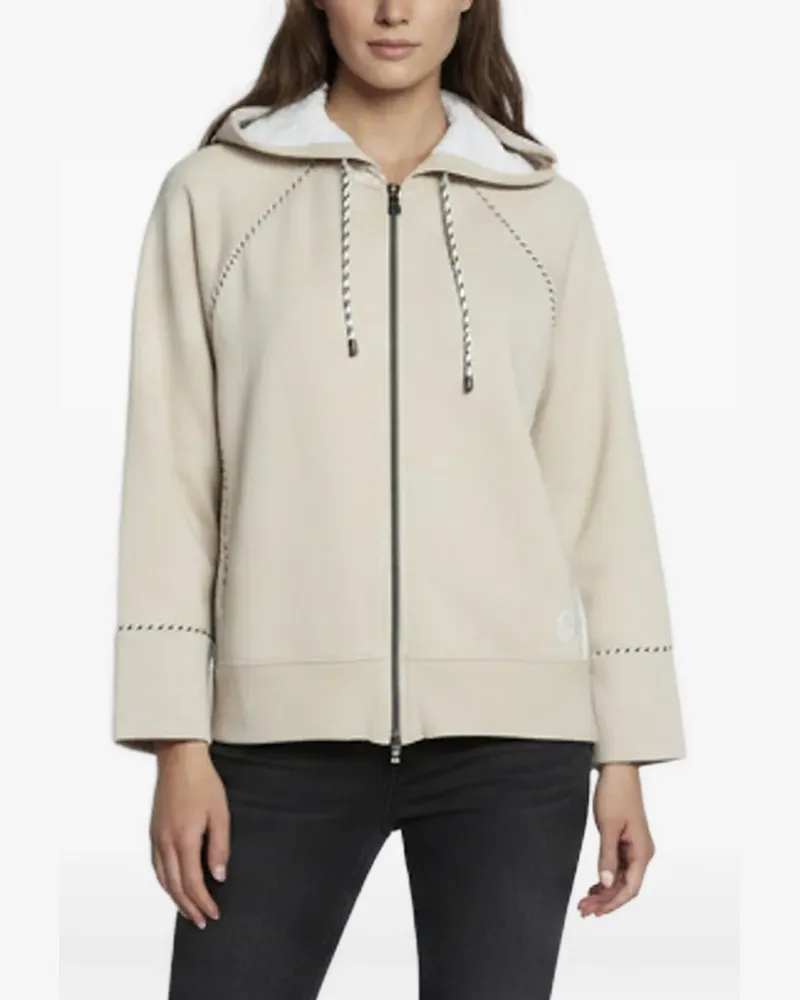 FourTwoFour on Fairfax logo-embroidered zip-up hoodie - Nude Nude