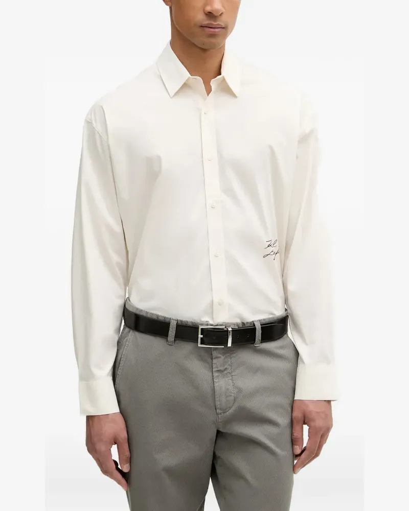 Karl Lagerfeld logo-print button-down cotton shirt - Nude Nude
