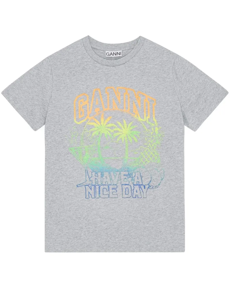Ganni T-Shirt mit Logo-Print - Grau Grau