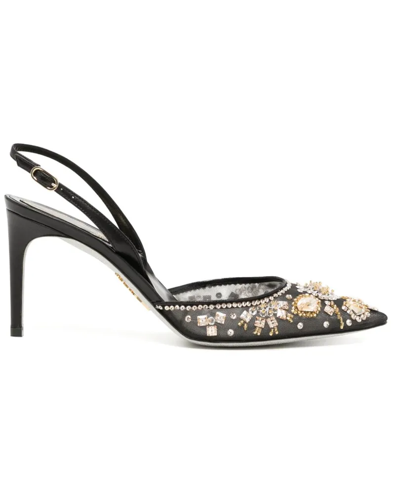 René Caovilla Slingback-Pumps mit Kristallen 70mm - Schwarz Schwarz