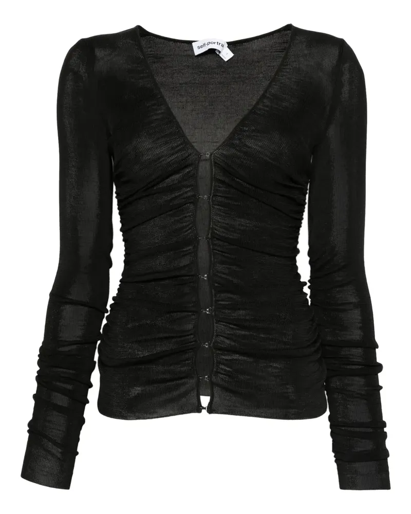 Self-Portrait Langarmshirt mit Knopfdetail - Schwarz Schwarz