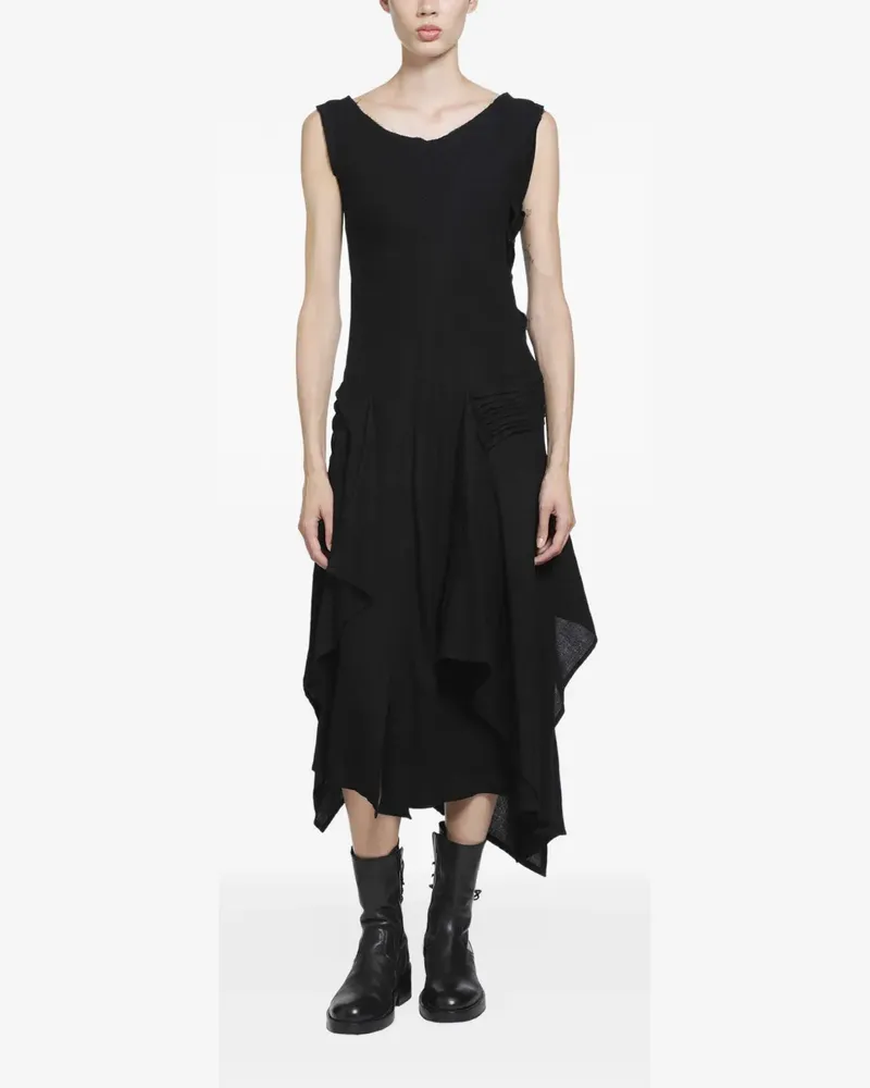 Yohji Yamamoto Asymmetrisches Midikleid - Schwarz Schwarz