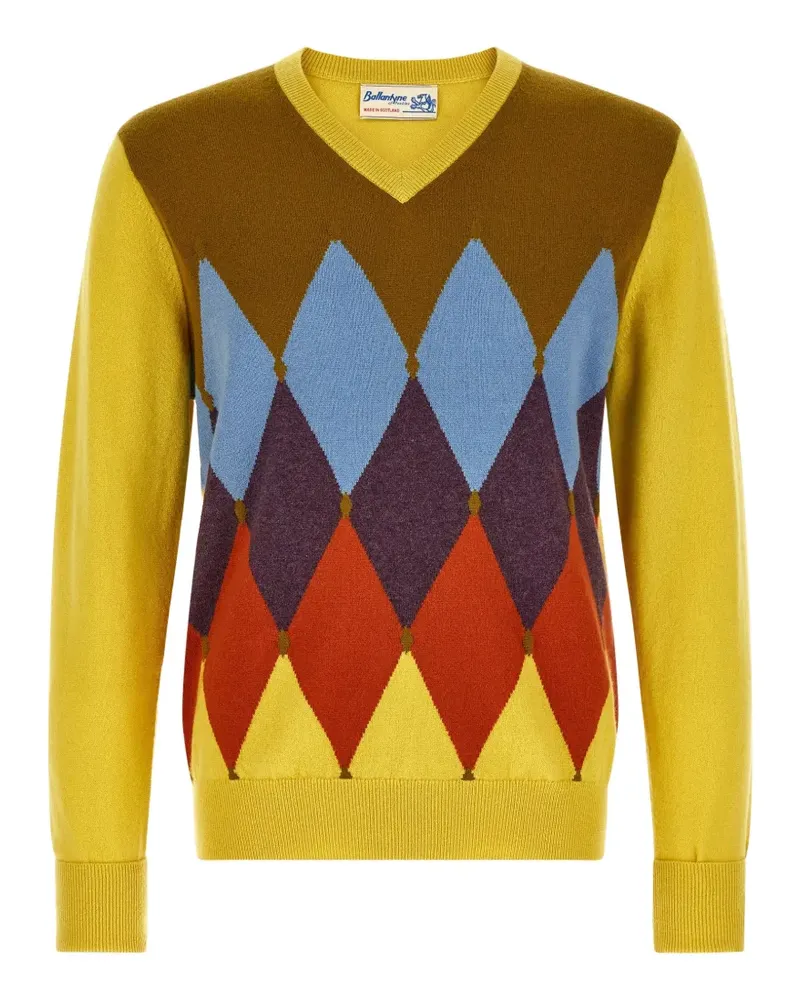 Ballantyne diamond-intarsia V-neck sweater - Gelb Gelb