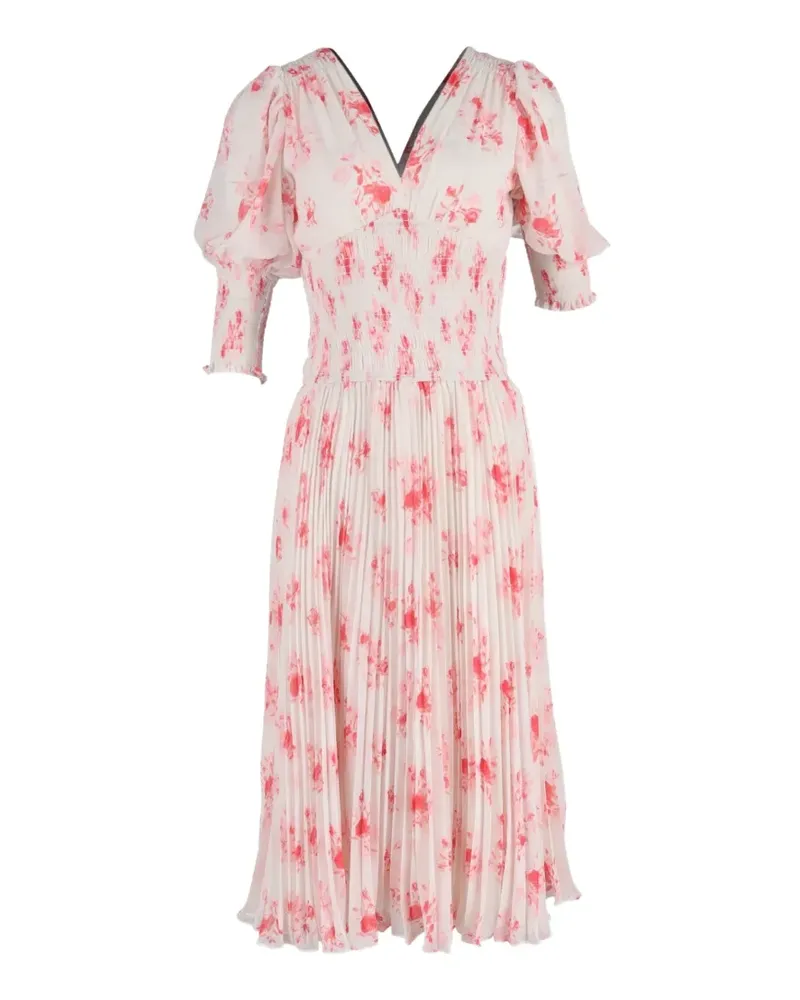 Self-Portrait pleated floral-print V-neck midi dress - Rosa Rosa