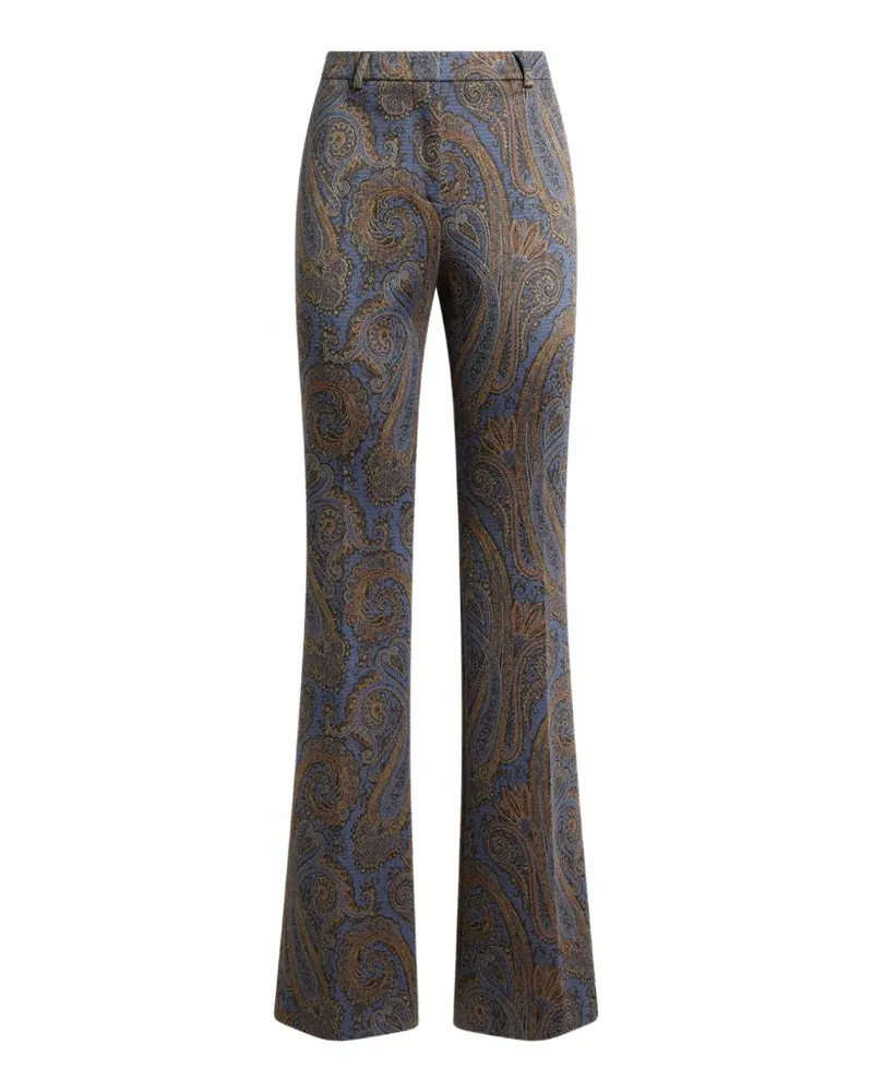 Etro fit-and-flare cotton-blend jacquard trousers with Paisley motif - Blau Blau