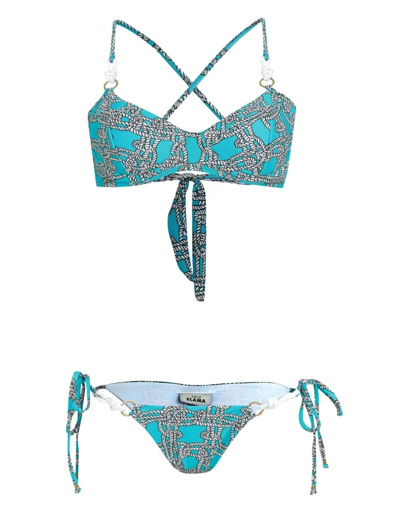 Amir Slama Bikini mit Print - Blau Blau