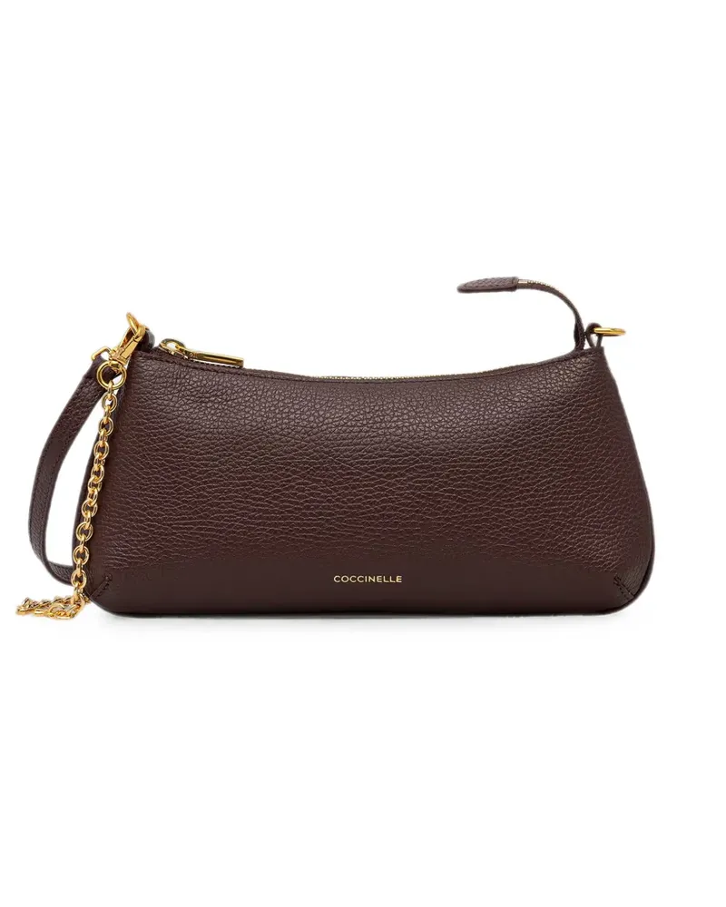 Coccinelle Mini C-Me Chain grainy-leather chain-link shoulder bag - Braun Braun