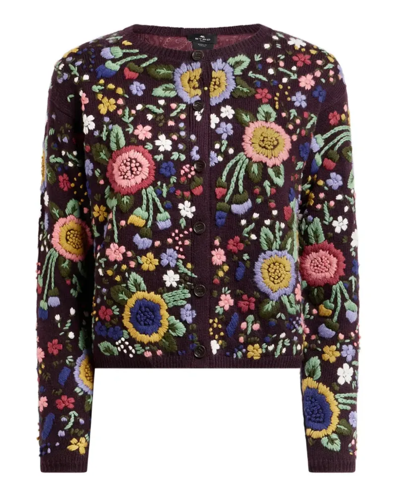 Etro Woll-Cardigan mit Blumenstickerei - Violett Violett