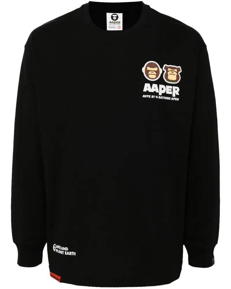 BAPE Langarmshirt mit Logo-Patch - Schwarz Schwarz