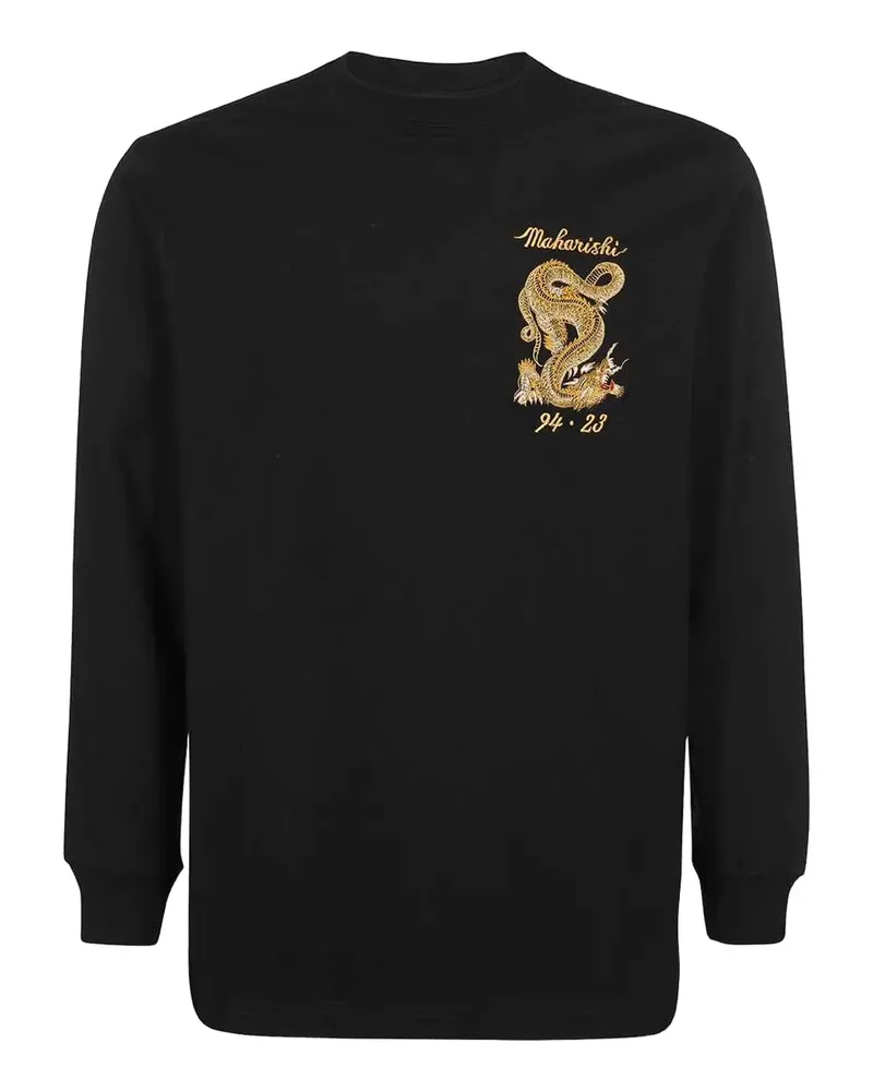 maharishi Langarmshirt mit Drachenstickerei - Schwarz Schwarz
