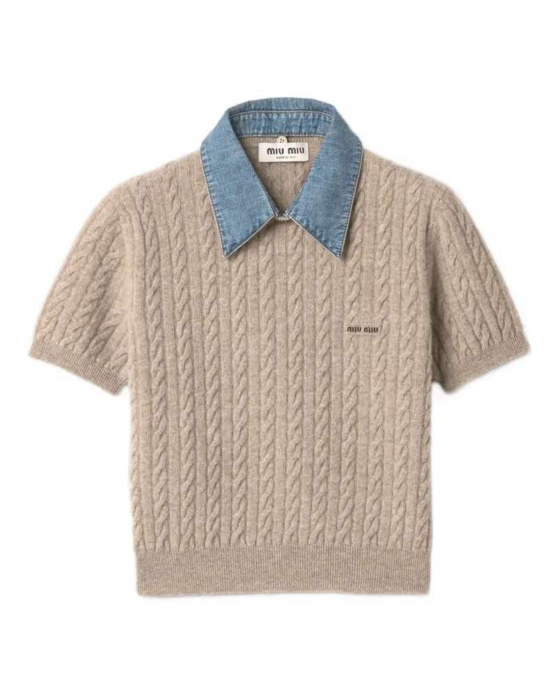 Miu Miu Pullover mit Zopfmuster und Jeanskragen - Nude Nude