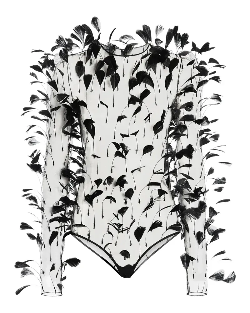 Genny Semi-transparenter Body mit Federn - Weiß Weiß