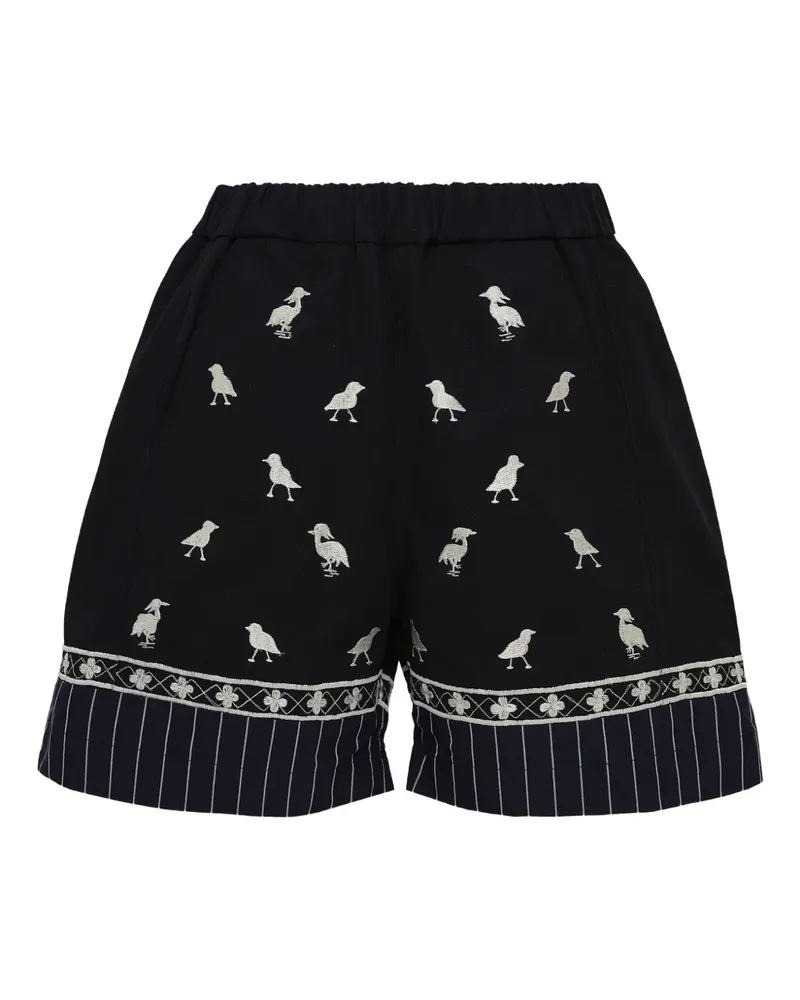 Biyan Shorts mit Vogelstickerei - Schwarz Schwarz