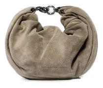 suede slouchy clutch bag - Nude