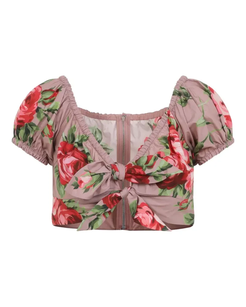 Dolce & Gabbana Bluse mit Blumenprint und Knoten vorne - Rosa Rosa