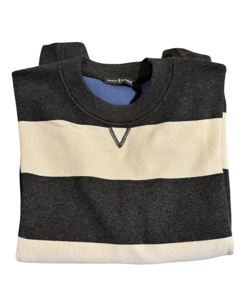 Manrico Cashmere Gestreifter Pullover - Schwarz Schwarz