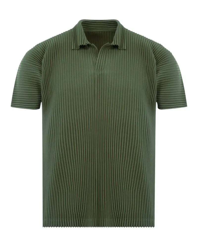 Issey Miyake pleated-design polo-collar T-shirt - Grün Grün
