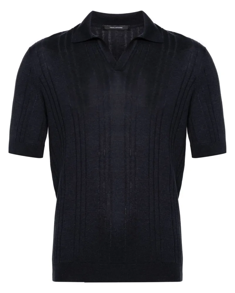 Tagliatore Gestricktes Poloshirt aus Seide Blau