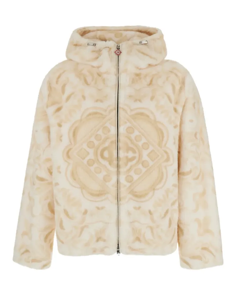 Casablanca Paris Gemusterte Kapuzenjacke aus Faux Fur - Nude Nude