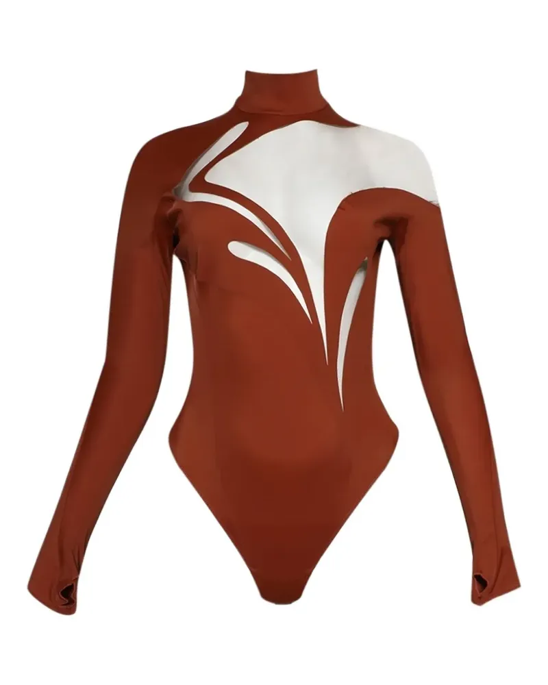Thierry Mugler Swirly Body mit Stehkragen - Braun Braun