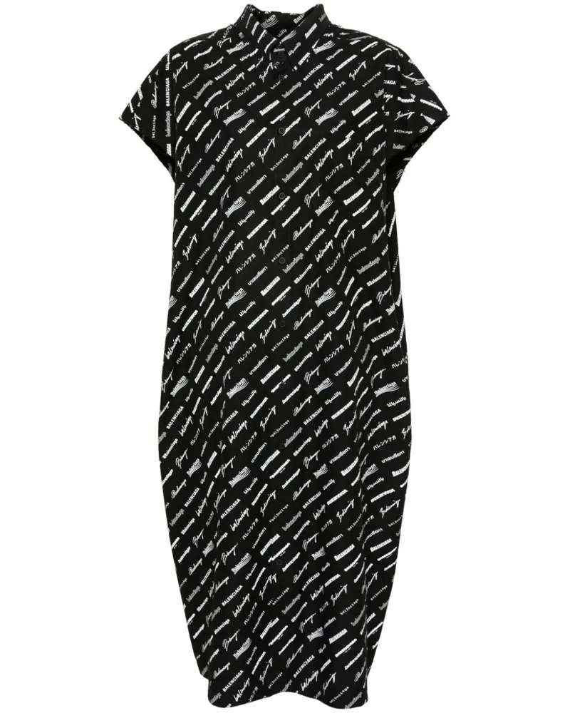 Balenciaga Hemdkleid mit Logo-Print - Schwarz Schwarz